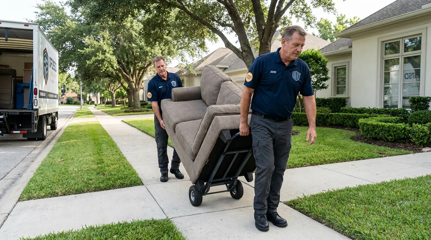 Local residential moving crew loading furniture in Leeds, ME